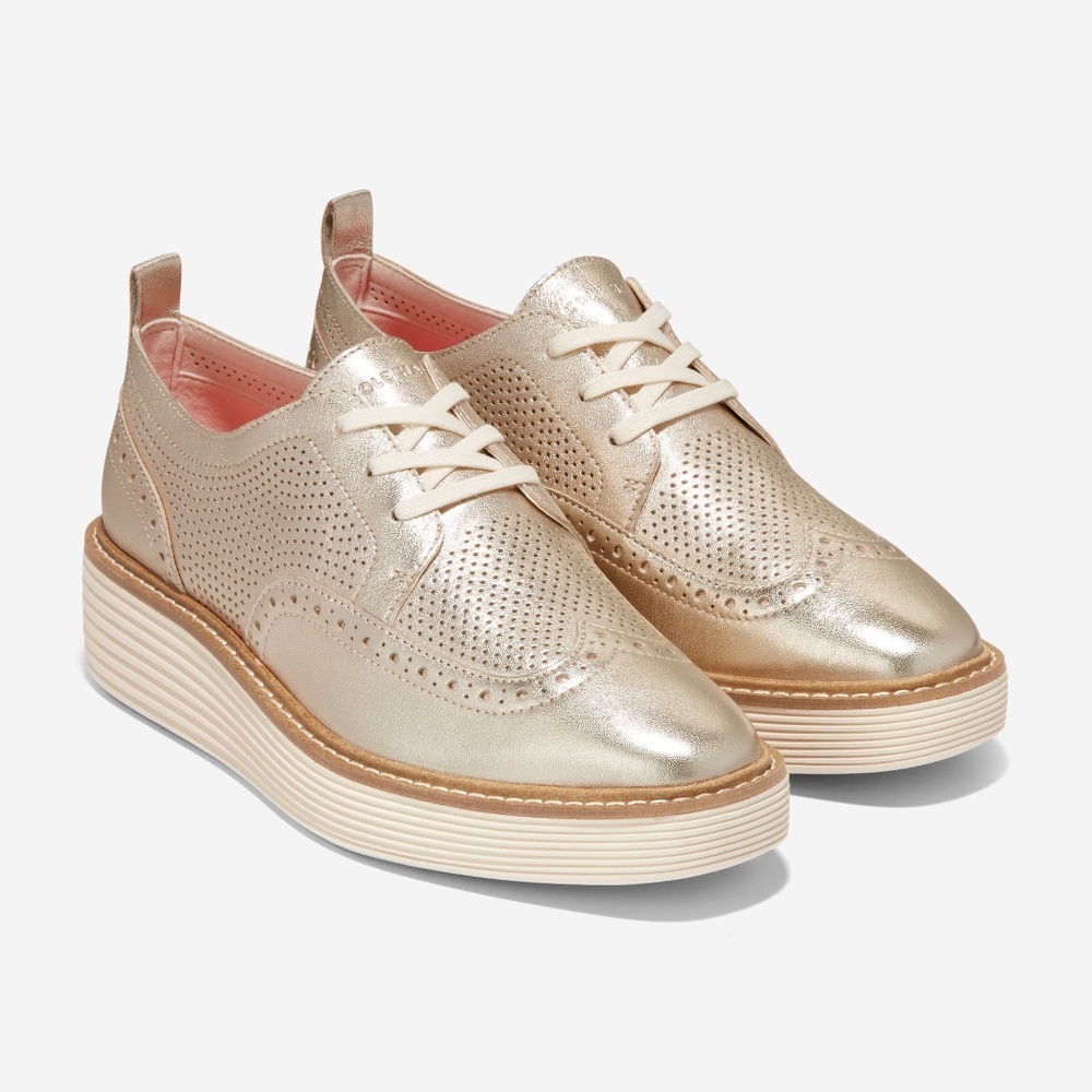 Cole Haan Women's OriginalGrand Platform Wingtip Oxfords - Gold | Size 7.5
